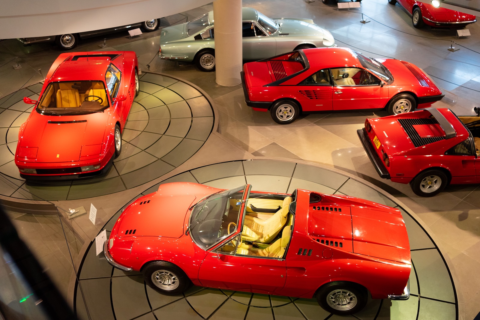 A collection of classic Ferraris on display