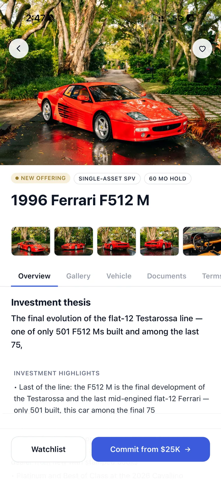An open offering — 1996 Ferrari F512 M with investment thesis and documents